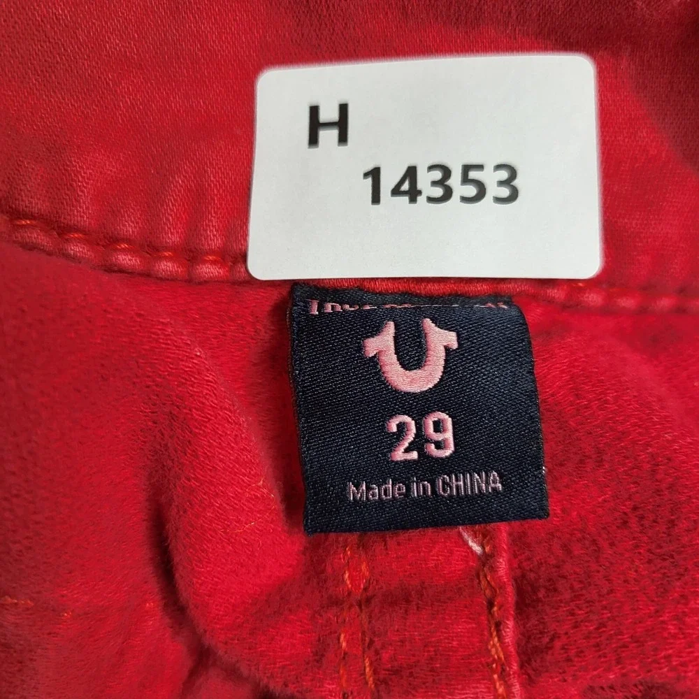 True Religion Men Denim Shorts 29 Red Geno Relaxed Slim 13